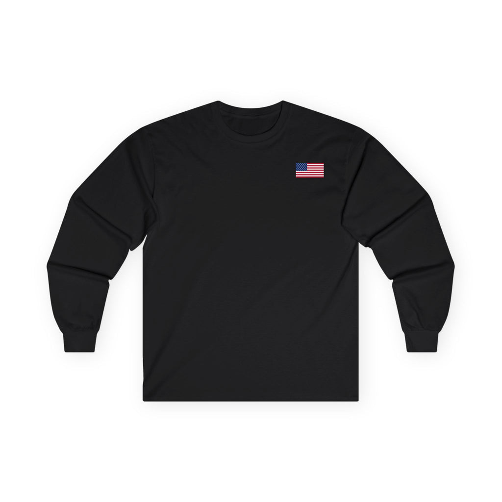 FREE USA Unisex Long Sleeve Tee - side view, solid black