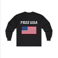 FREE USA Unisex Long Sleeve Tee - front view with American flag print